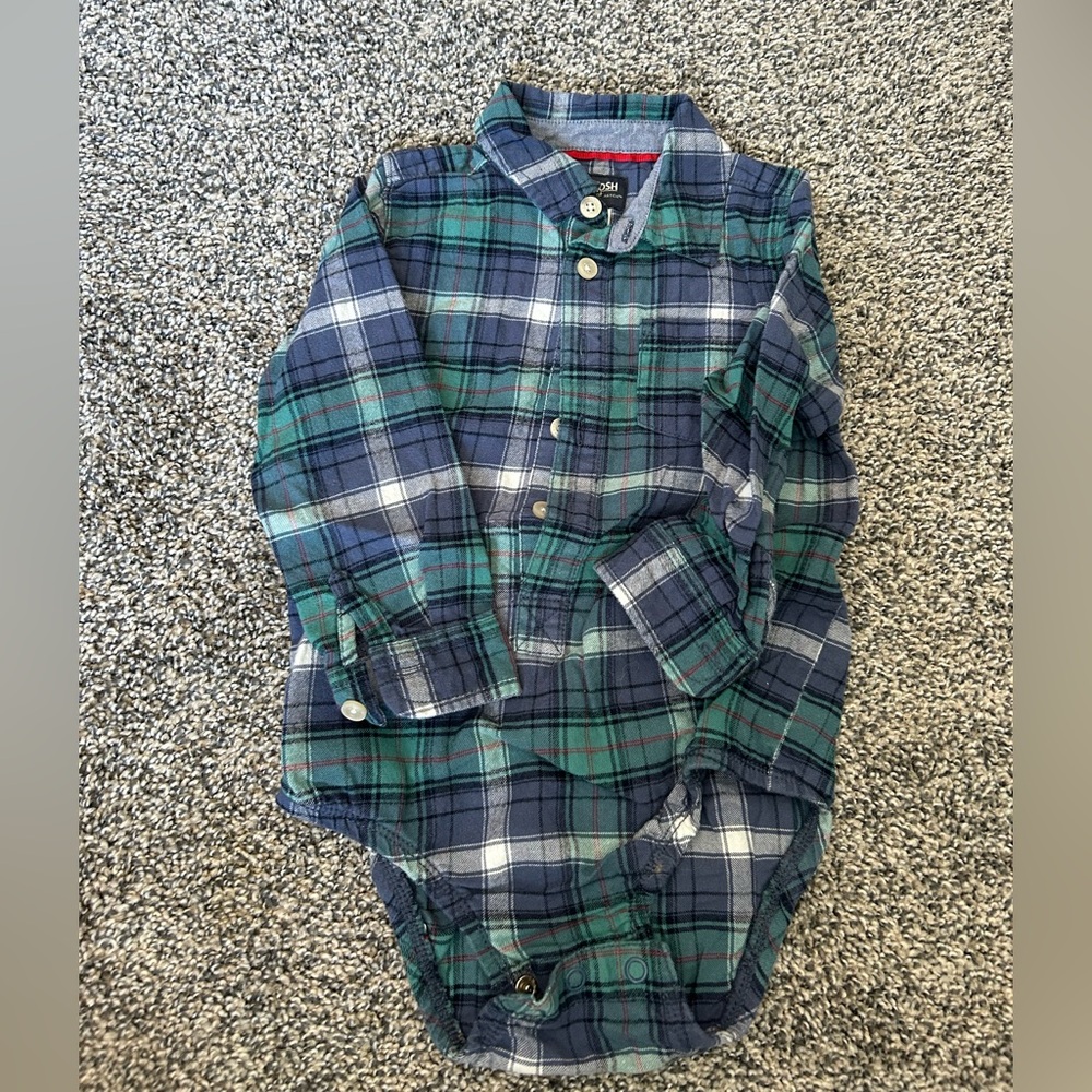 OshKosh B'gosh Blue and Green Plaid Button-Down Shirt